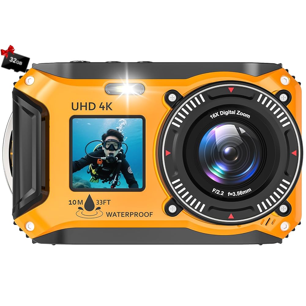 水中カメラ Amazon | 4K 水中カメラ 33フィート 防水カメラ 65MP オート